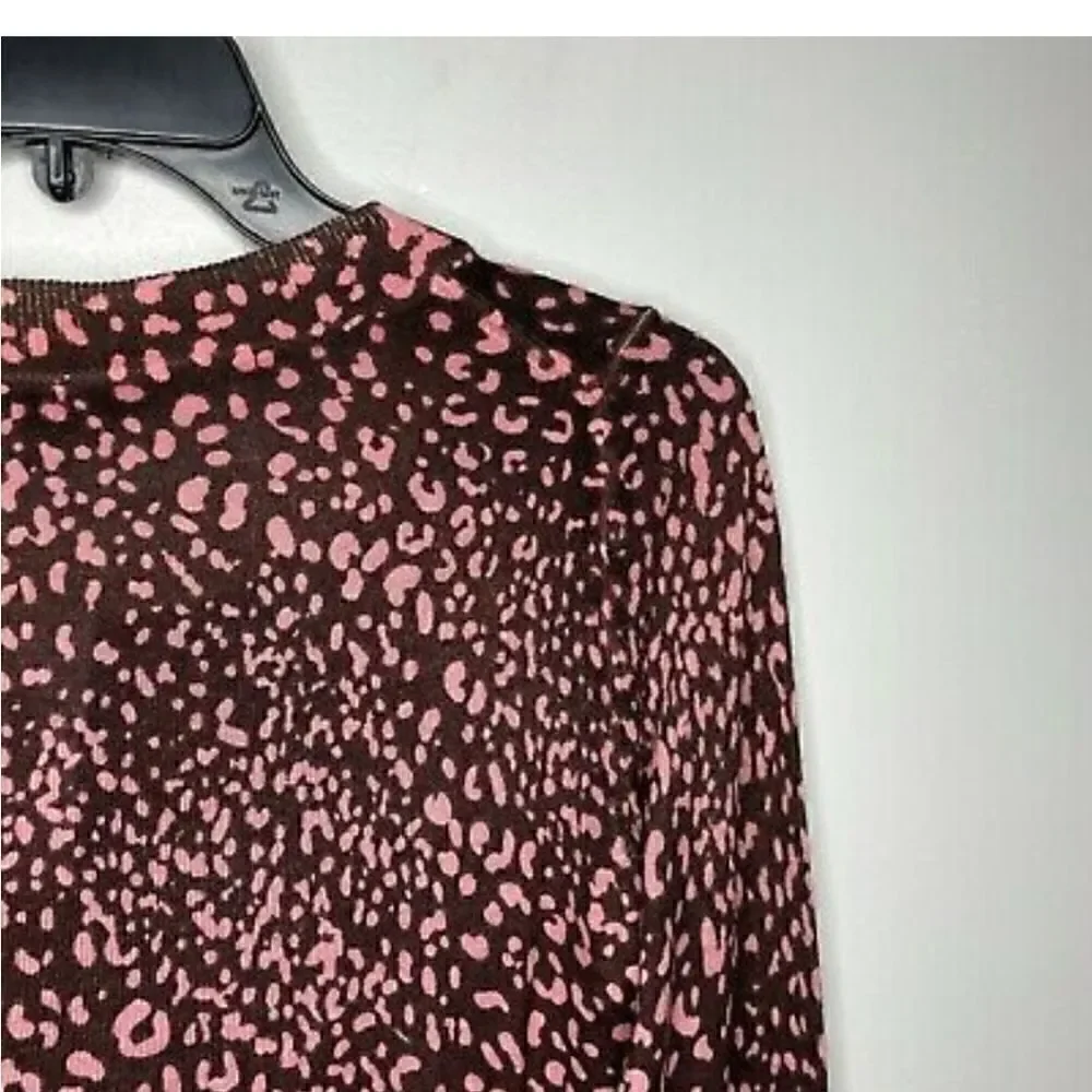 J CREW Tippi Pink Leopard Print Merino Wool Sweater